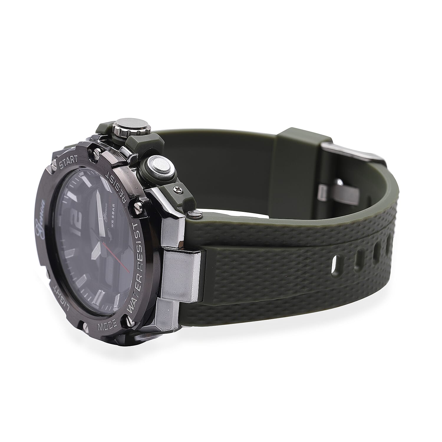 GENOA Japanese and Electronic Movement 5 ATM Water Resistant Watch with Stainless Steel Back and Green TPU Strap - Black