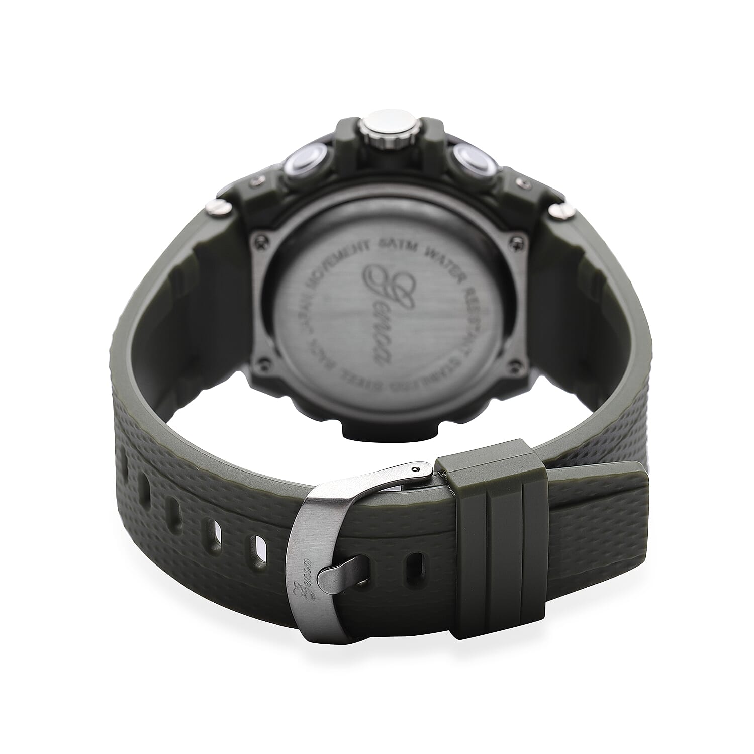 GENOA Japanese and Electronic Movement 5 ATM Water Resistant Watch with Stainless Steel Back and Green TPU Strap - Black