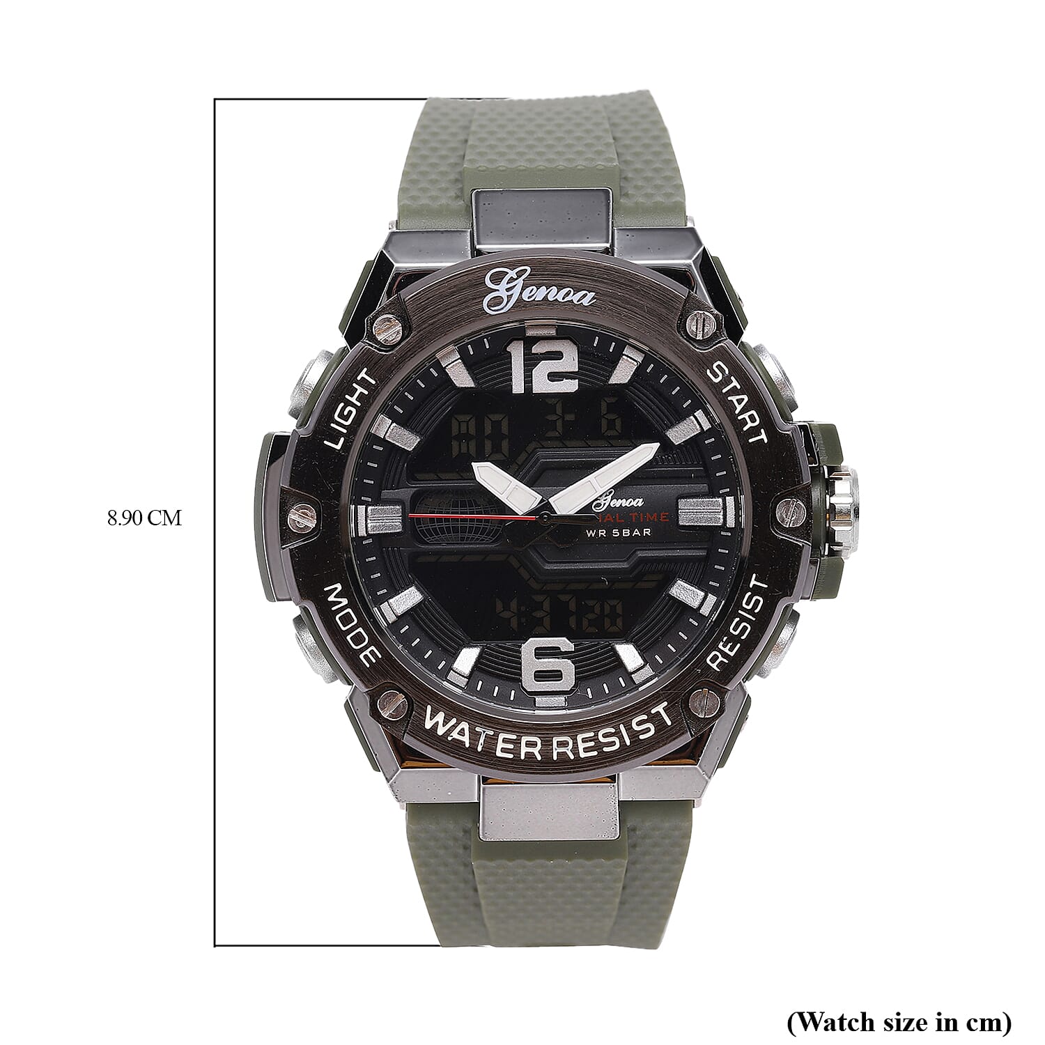GENOA Japanese and Electronic Movement 5 ATM Water Resistant Watch with Stainless Steel Back and Green TPU Strap - Black