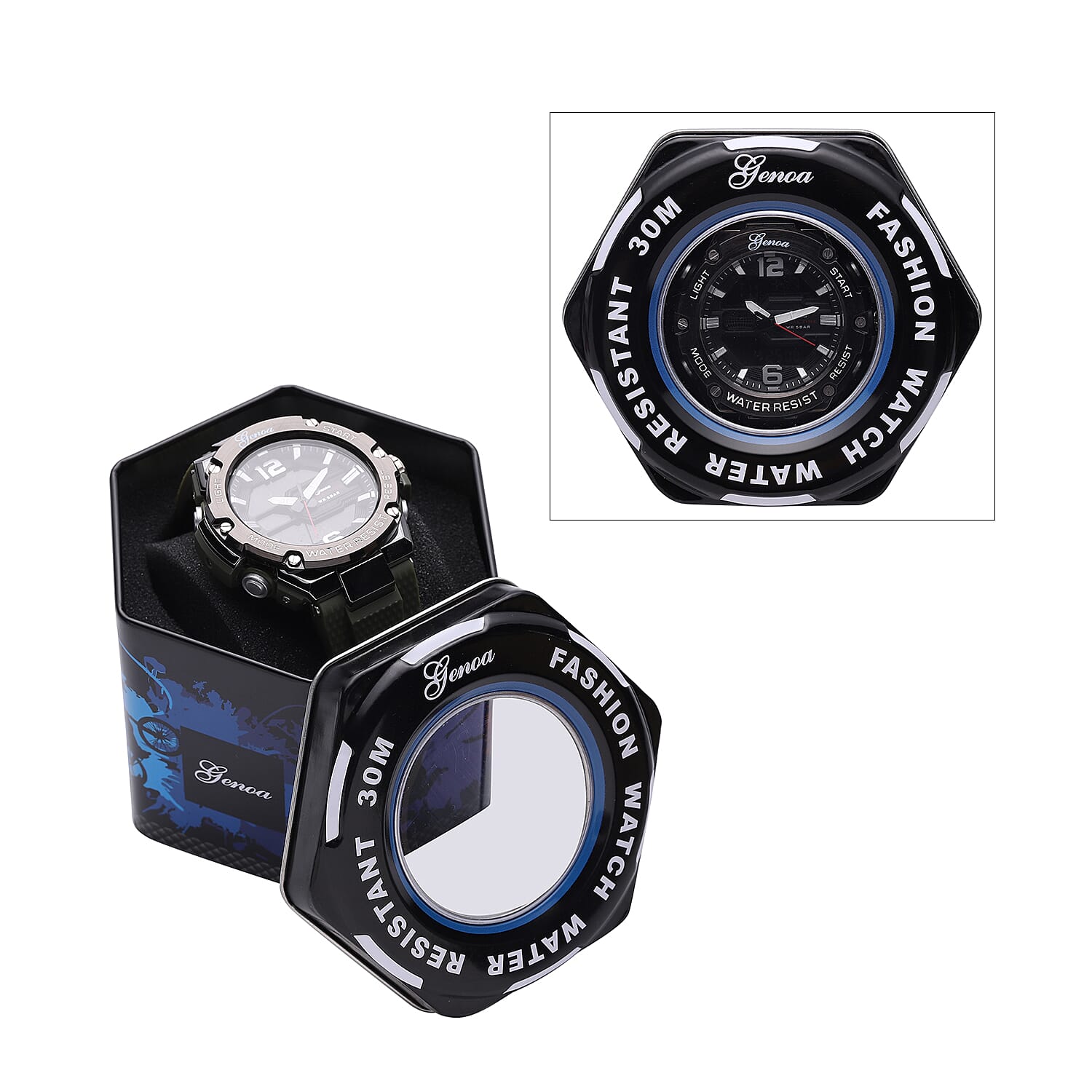 GENOA Japanese and Electronic Movement 5 ATM Water Resistant Watch with Stainless Steel Back and Green TPU Strap - Black