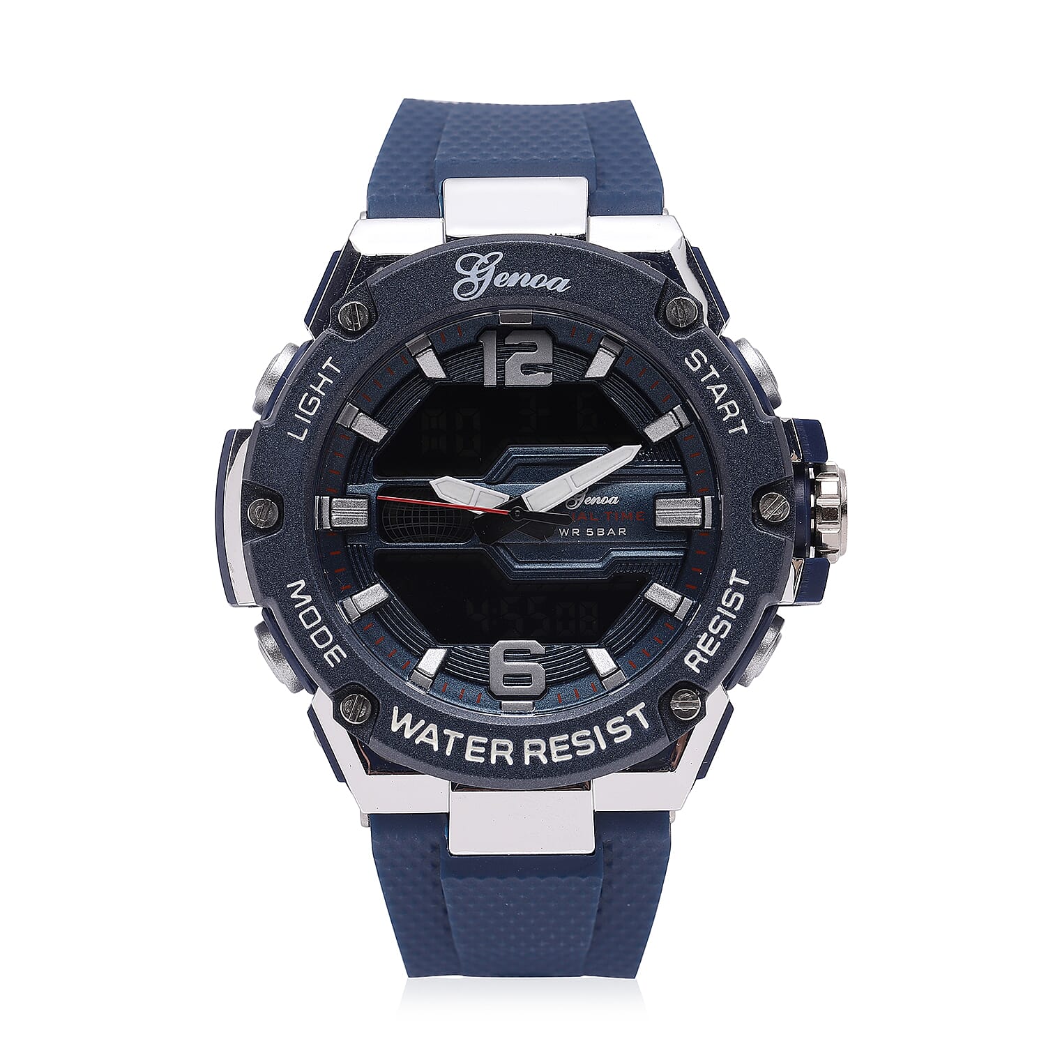 GENOA Japanese and Electronic Movement 5 ATM Water Resistant Watch with Stainless Steel Back and Navy Blue TPU Strap - Navy Blue