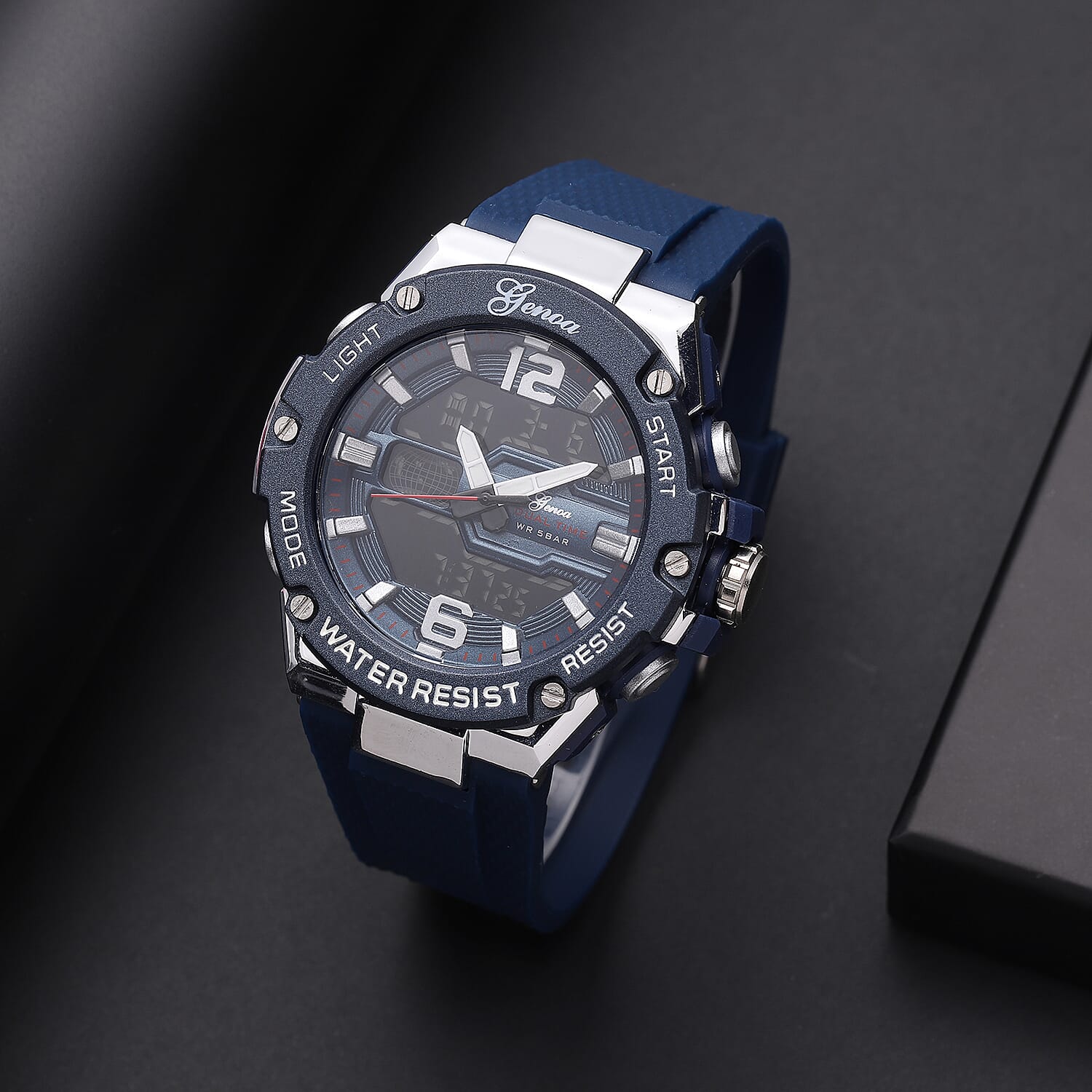 GENOA Japanese and Electronic Movement 5 ATM Water Resistant Watch with Stainless Steel Back and Navy Blue TPU Strap - Navy Blue