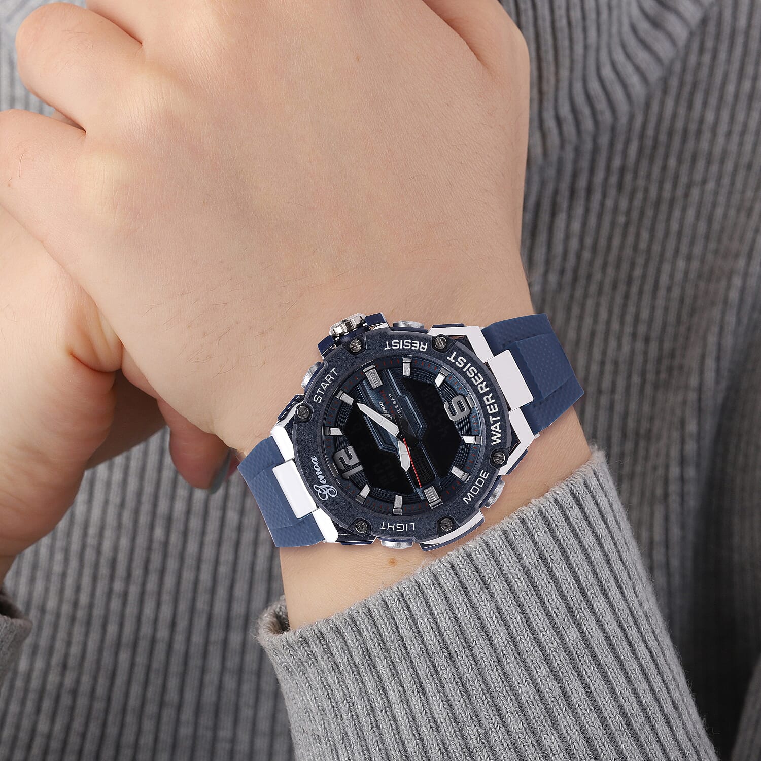 GENOA Japanese and Electronic Movement 5 ATM Water Resistant Watch with Stainless Steel Back and Navy Blue TPU Strap - Navy Blue
