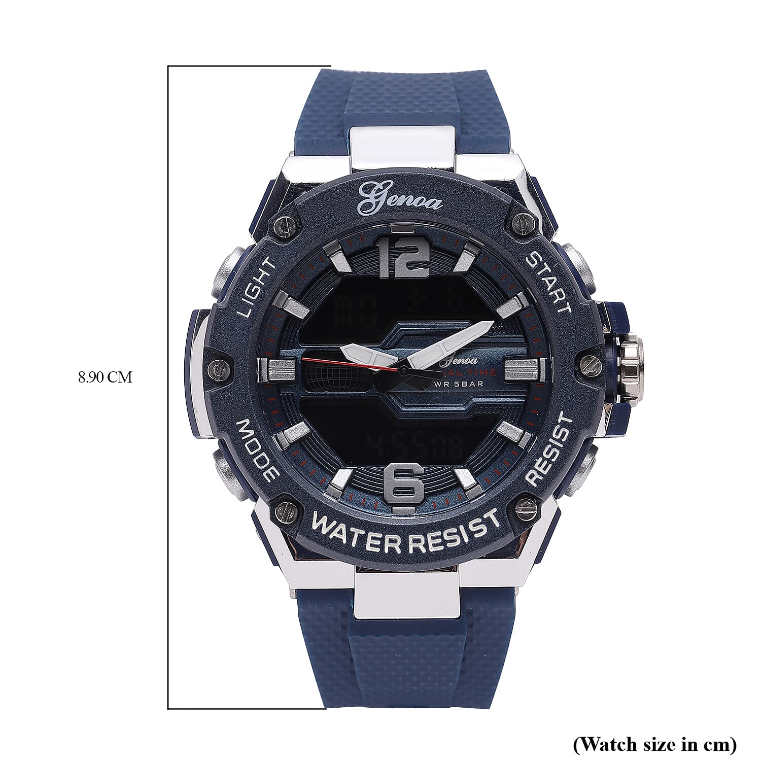 GENOA Japanese and Electronic Movement 5 ATM Water Resistant Watch with Stainless Steel Back and Navy Blue TPU Strap - Navy Blue