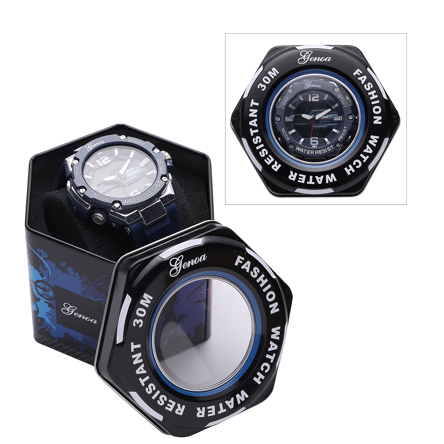 GENOA Japanese and Electronic Movement 5 ATM Water Resistant Watch with Stainless Steel Back and Navy Blue TPU Strap - Navy Blue