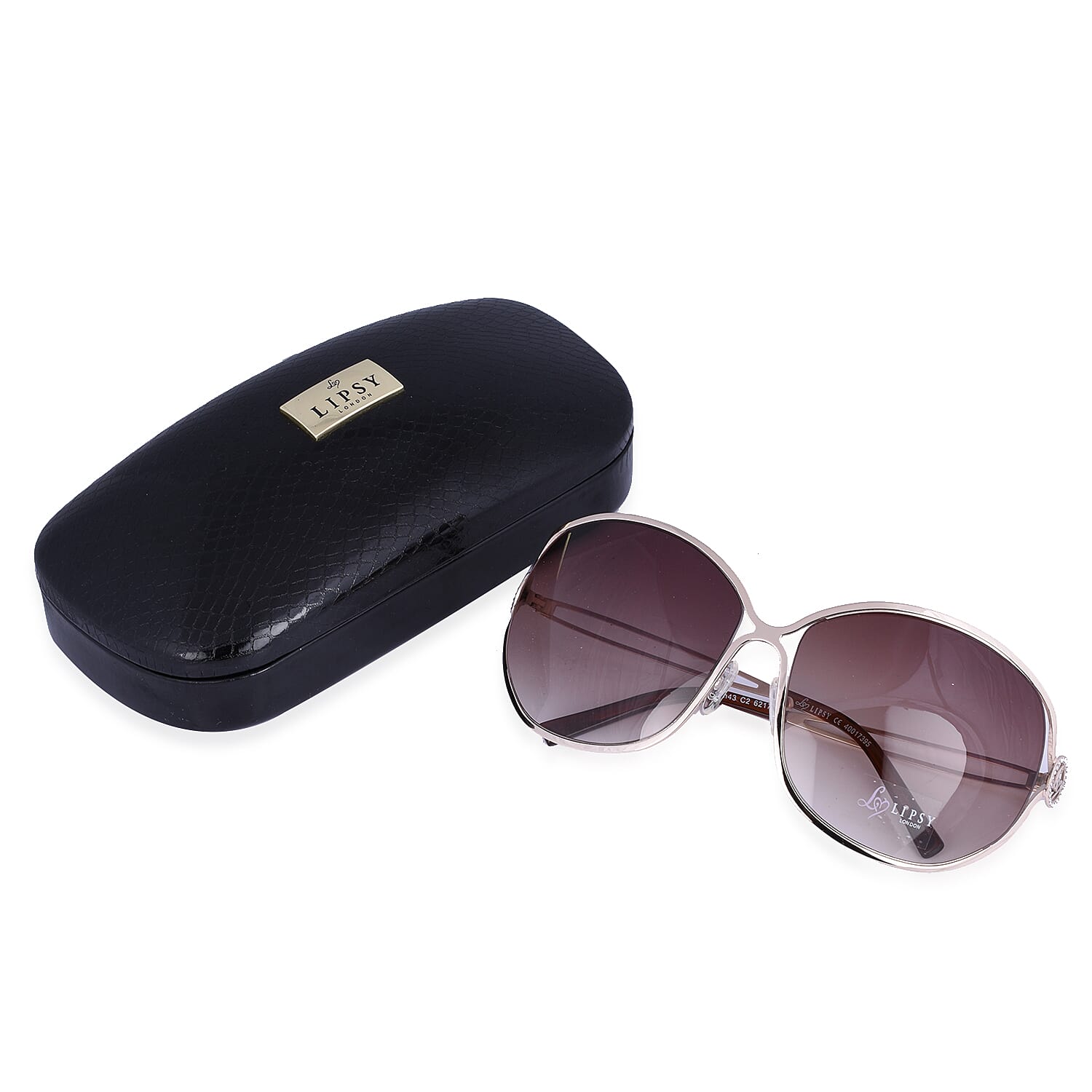 LIPSY Oversized Ladies Sunglasses with Decorative Temples - Gold