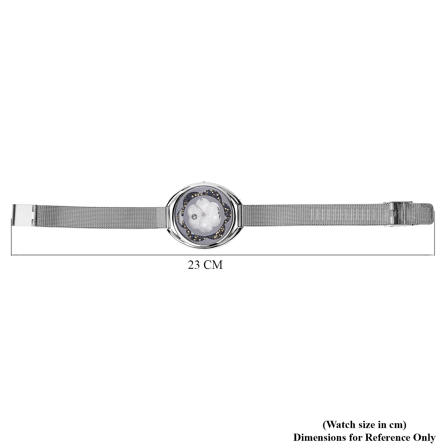 STRADA Japanese Movement White Dial Blue Crystal Studded Water Resistant Watch with Silver Colour Mesh Belt