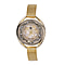 STRADA Japanese Movement Light Golden Dial White Crystal Studded Water Resistant Watch with Yellow Gold Colour Mesh Belt