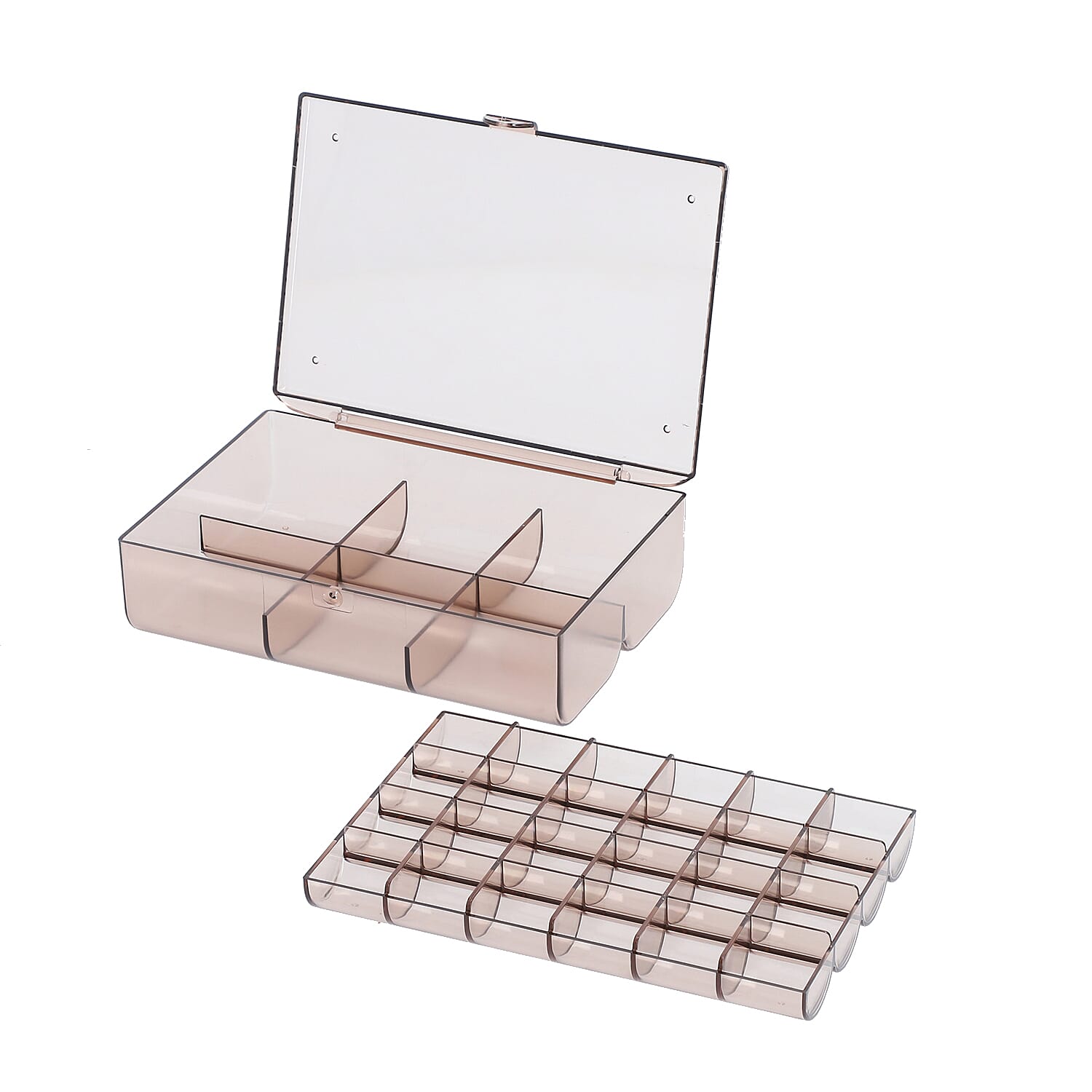 Two Layer Jewellery Organiser with Top Removable Tray - Brown