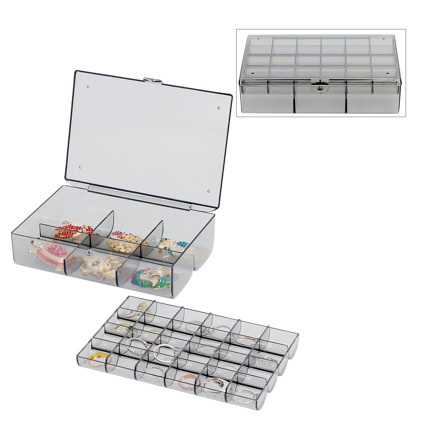 Two Layer Smart Organiser with Top Removable Tray (Size 18x13x5Cm) - Grey
