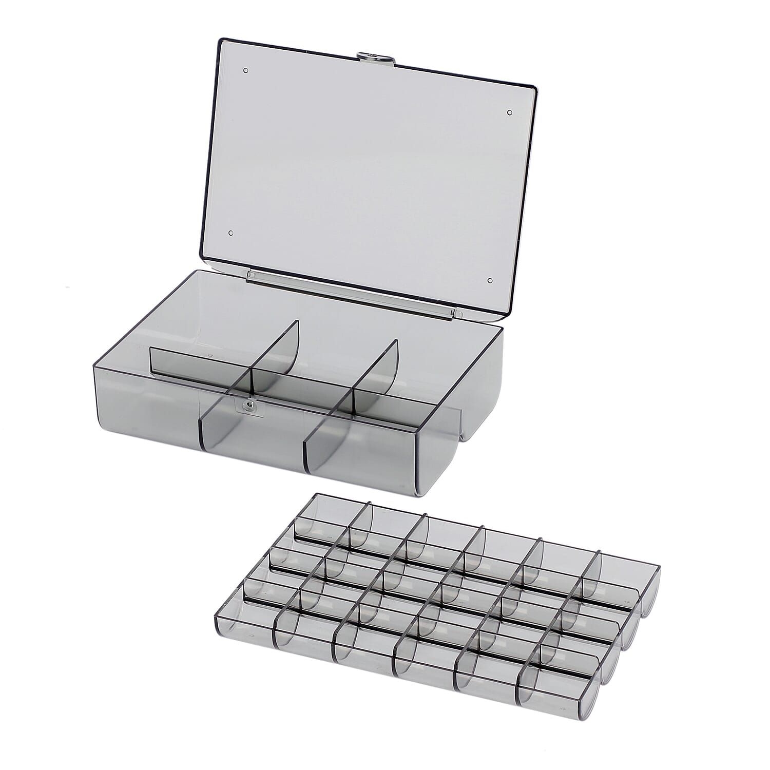Two Layer Smart Organiser with Top Removable Tray (Size 18x13x5Cm) - Grey