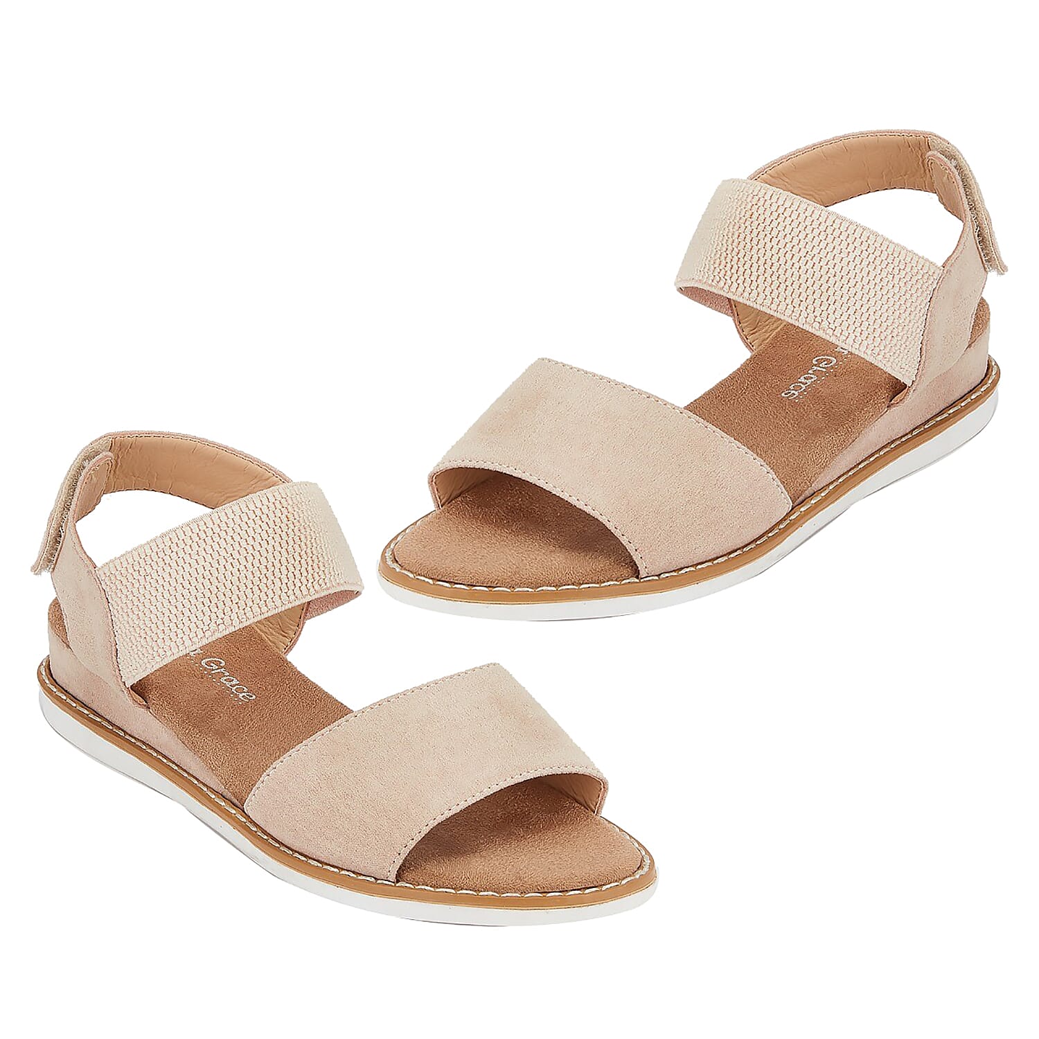 Close Out Deal- Suedette Cross Front Velcro Strap Sandal (Size 3) - Nude