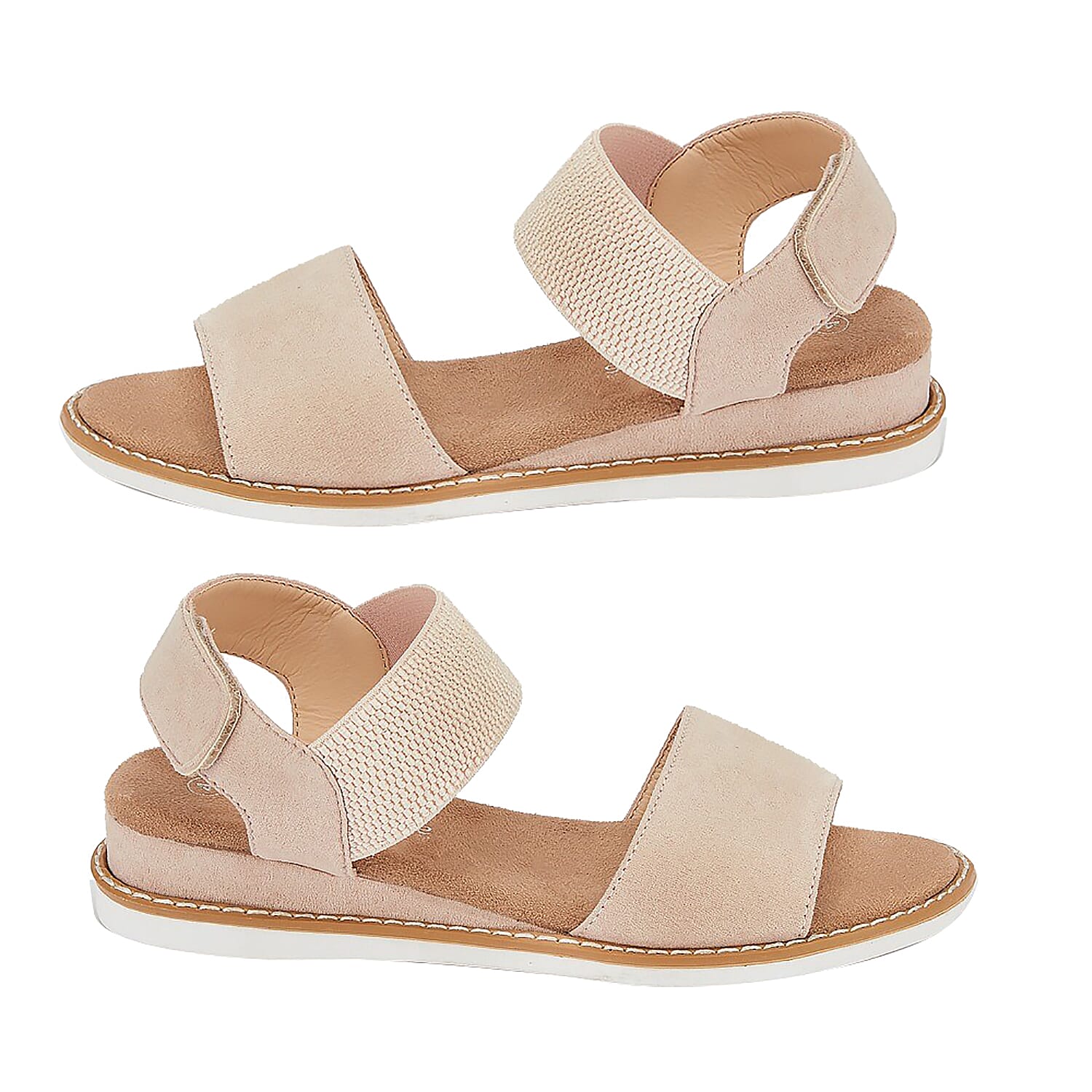 Close Out Deal- Suedette Cross Front Velcro Strap Sandal (Size 3) - Nude
