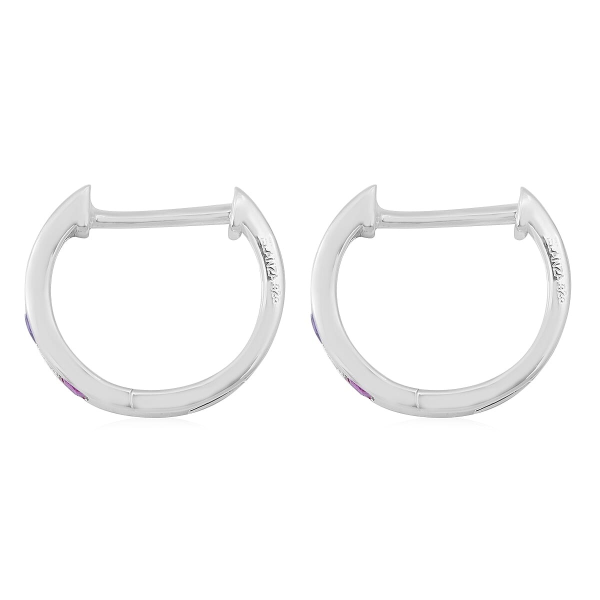Multi Colour Rainbow Cubic Zirconia Hoop Earrings (with Clasp) in Rhodium Overlay Sterling Silver