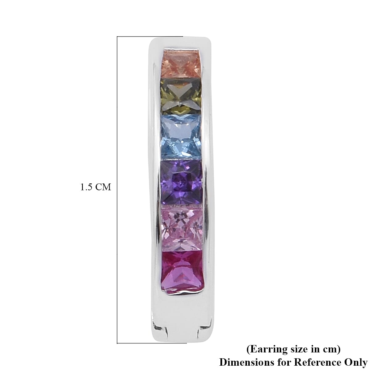 Multi Colour Rainbow Cubic Zirconia Hoop Earrings (with Clasp) in Rhodium Overlay Sterling Silver