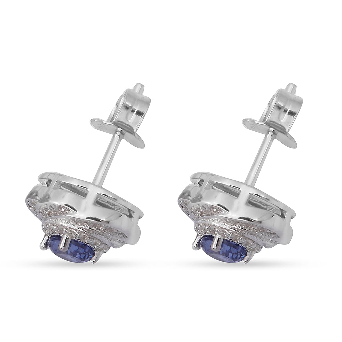 ELANZA Simulated Tanzanite and Simulated Diamond Earrings (with Push Back) in Rhodium Overlay Sterling Silver
