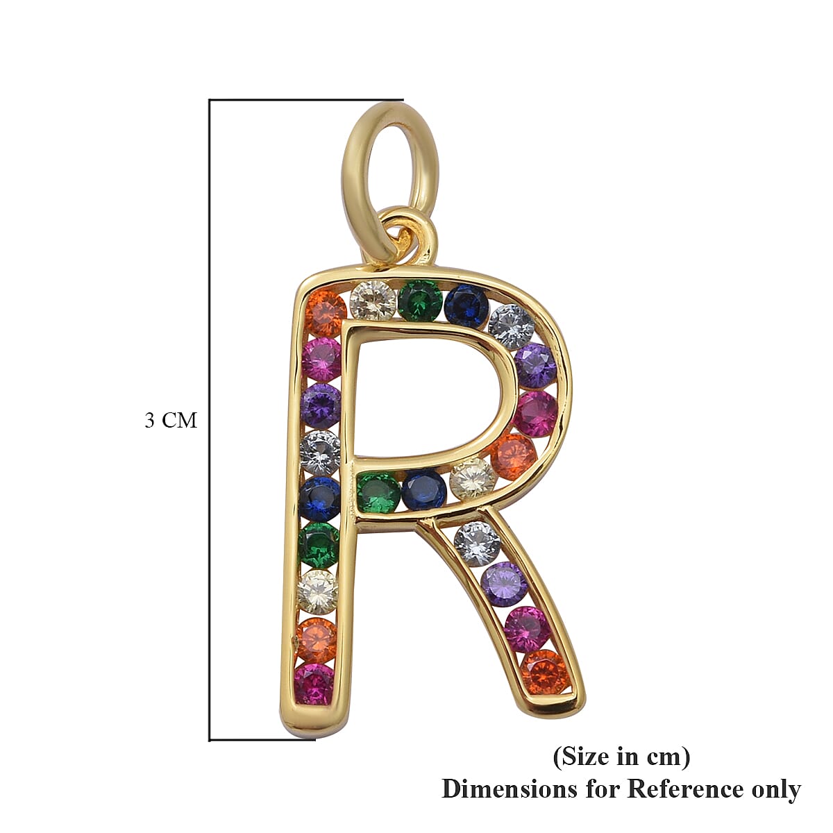 ELANZA Simulated Rainbow Sapphire Initial R Pendant in Yellow Gold Overlay Sterling Silver