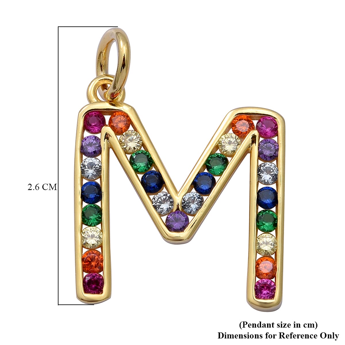 ELANZA Simulated Rainbow Sapphire Initial M Pendant in Yellow Gold Overlay Sterling Silver