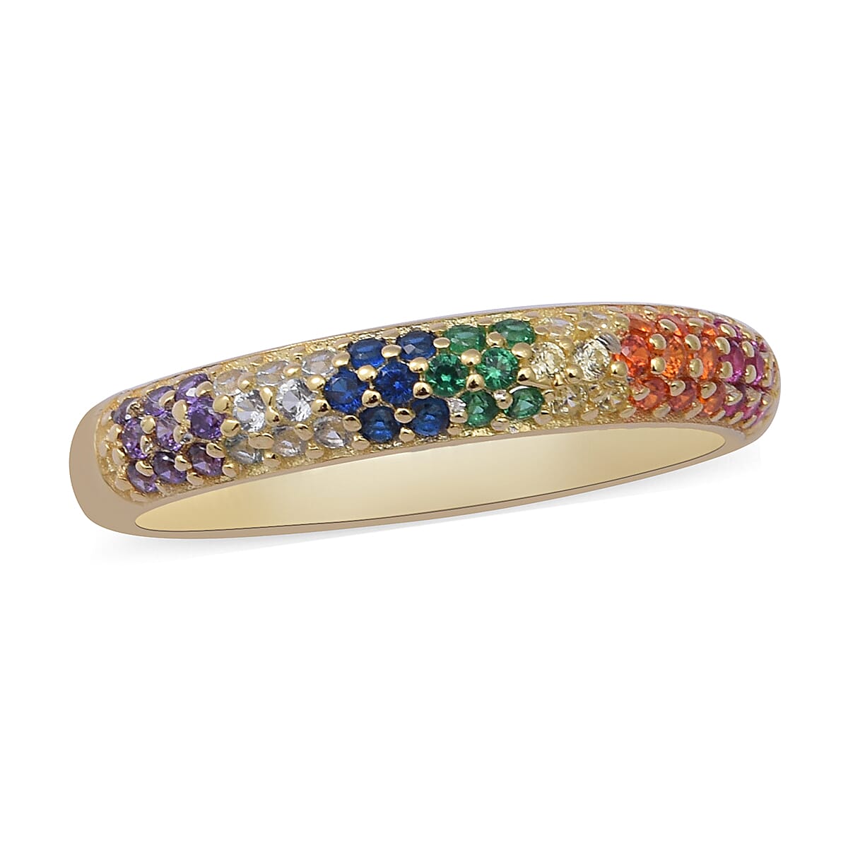 ELANZA Simulated Rainbow Sapphire Half Eternity Ring in Yellow Gold Overlay Sterling Silver