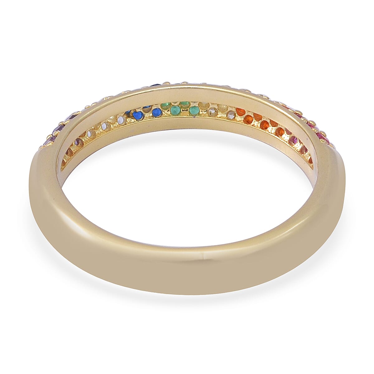 ELANZA Simulated Rainbow Sapphire Half Eternity Ring in Yellow Gold Overlay Sterling Silver