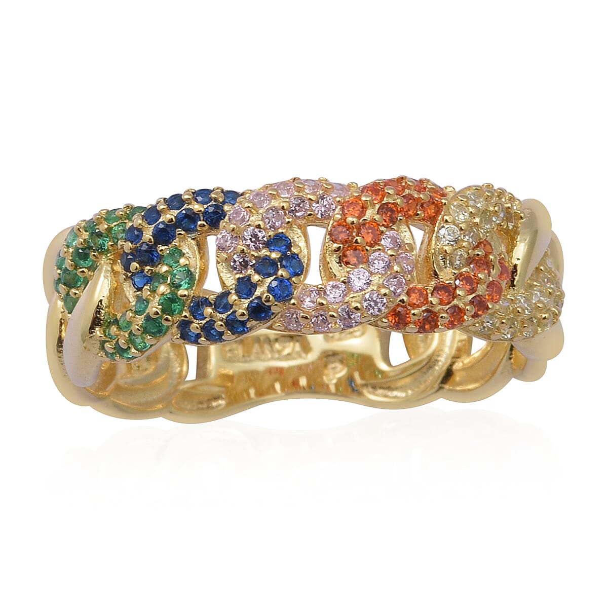 ELANZA Simulated Rainbow Sapphire Curb Ring in Yellow Gold Overlay Sterling Silver