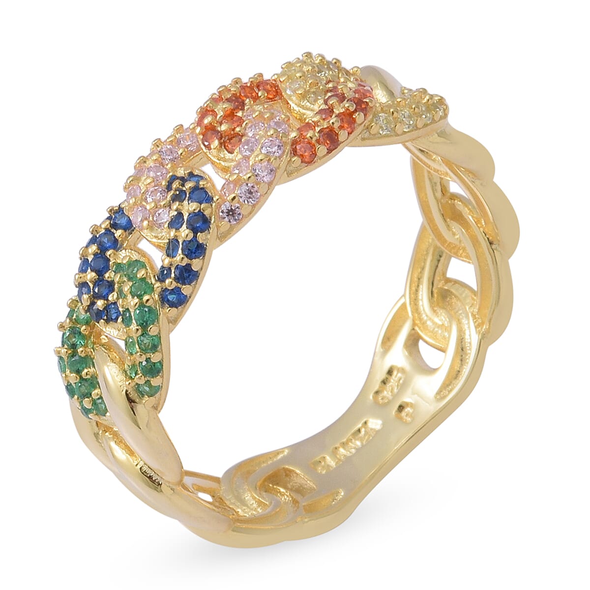 ELANZA Simulated Rainbow Sapphire Curb Ring in Yellow Gold Overlay Sterling Silver