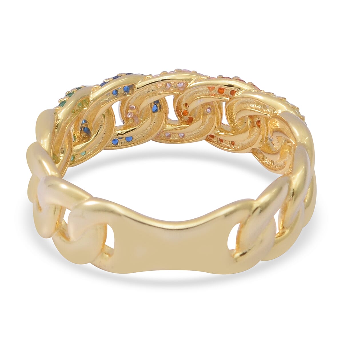 ELANZA Simulated Rainbow Sapphire Curb Ring in Yellow Gold Overlay Sterling Silver