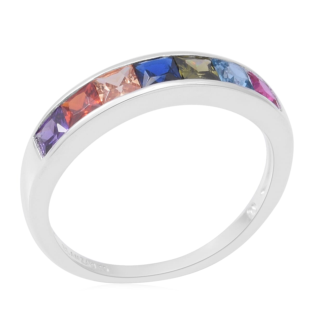 Multi Colour Rainbow Cubic Zirconia Ring in Sterling Silver