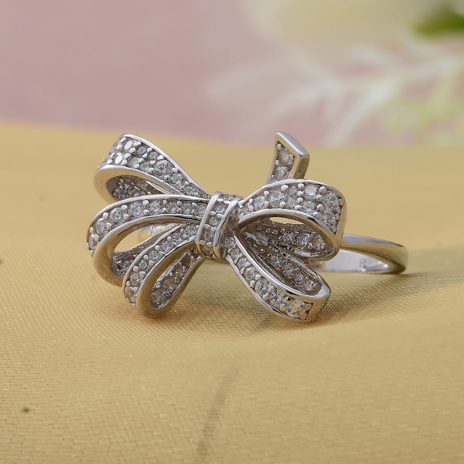 ELANZA Simulated Diamond Knot Ring in Rhodium Overlay Sterling Silver