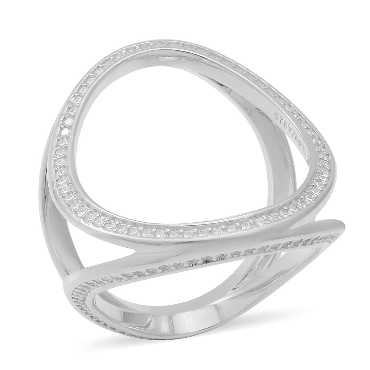 ELANZA Simulated Diamond Ring in Rhodium Overlay Sterling Silver