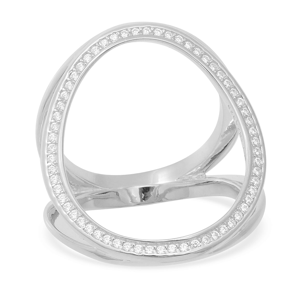 ELANZA Simulated Diamond Ring in Rhodium Overlay Sterling Silver