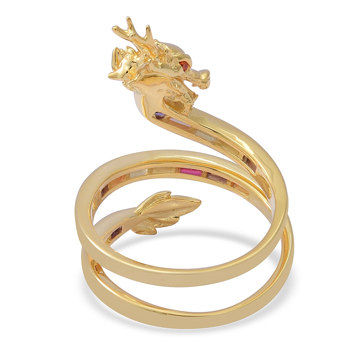 ELANZA Simulated Rainbow Sapphire Dragon Ring in Yellow Gold Overlay Sterling Silver