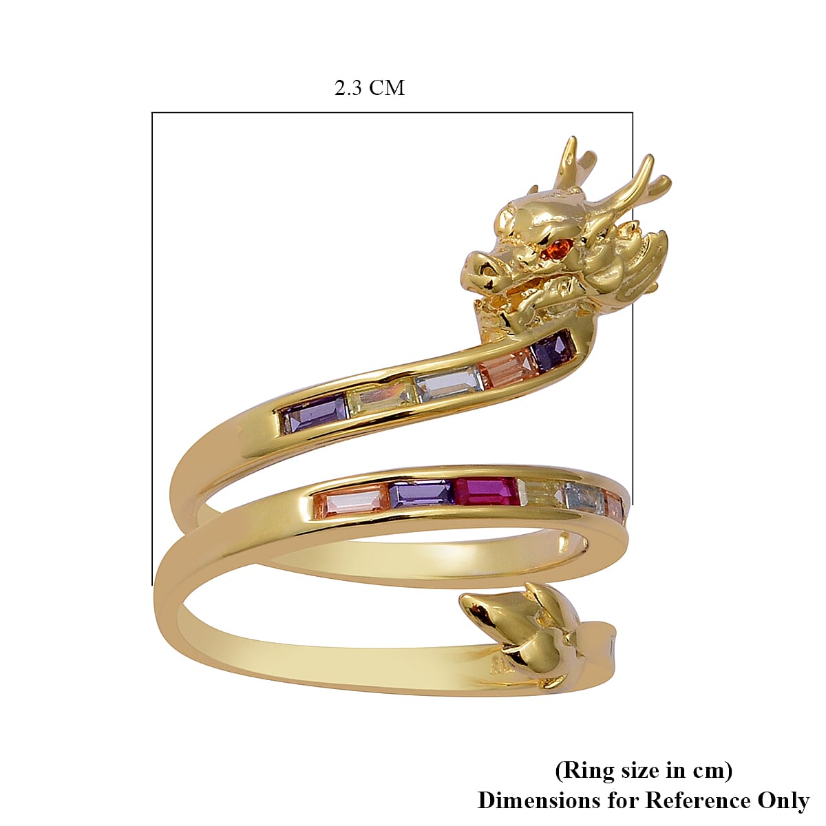 ELANZA Simulated Rainbow Sapphire Dragon Ring in Yellow Gold Overlay Sterling Silver