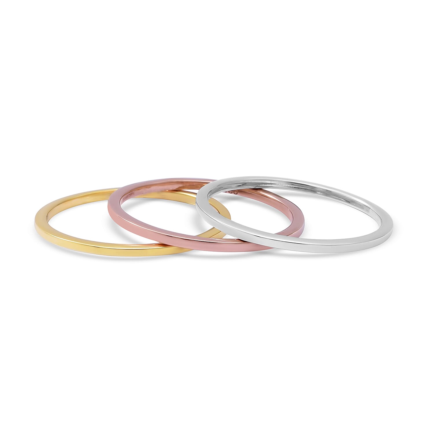 Set of 3 - Tricolour Gold Overlay Sterling Silver Band Ring