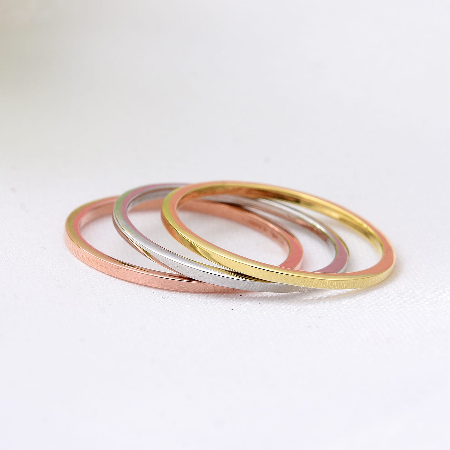 Set of 3 - Tricolour Gold Overlay Sterling Silver Band Ring
