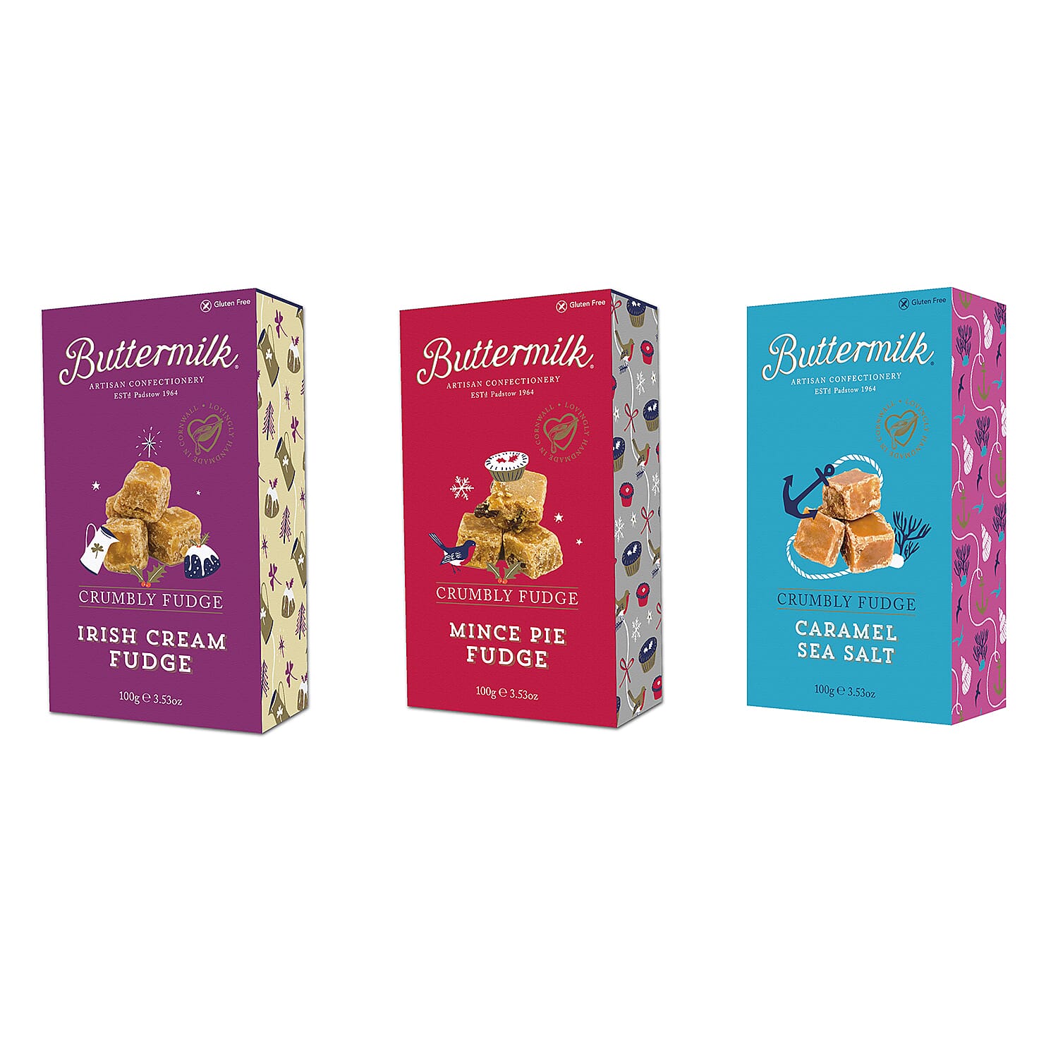 Buttermilk 3 x 100g Christmas Stocking Filler Bundle - Irish Cream, Mince Pie & Caramel Sea Salt