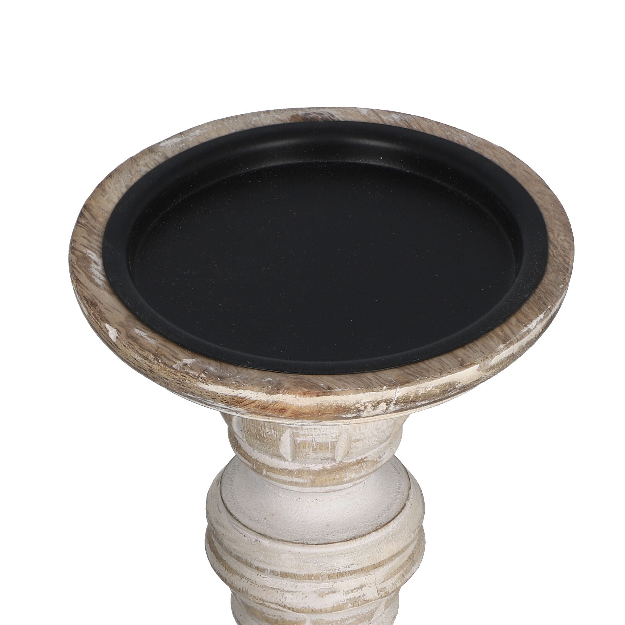 Set of 2 - Antique Carved Wooden Candle Holders - White