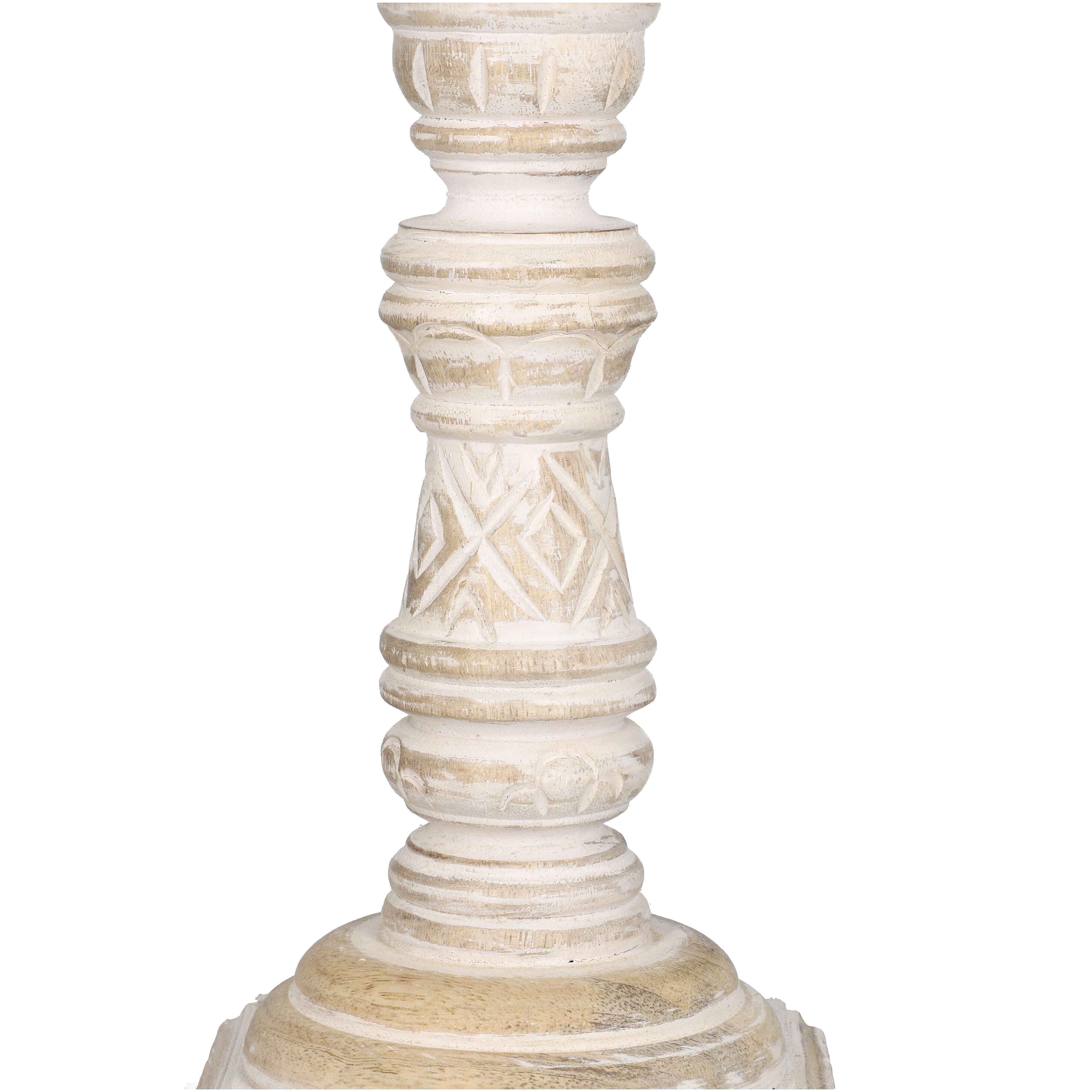 Set of 2 - Antique Carved Wooden Candle Holders - White