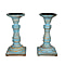 Set of 2 - Antique Carved Wooden Candle Holders - Blue