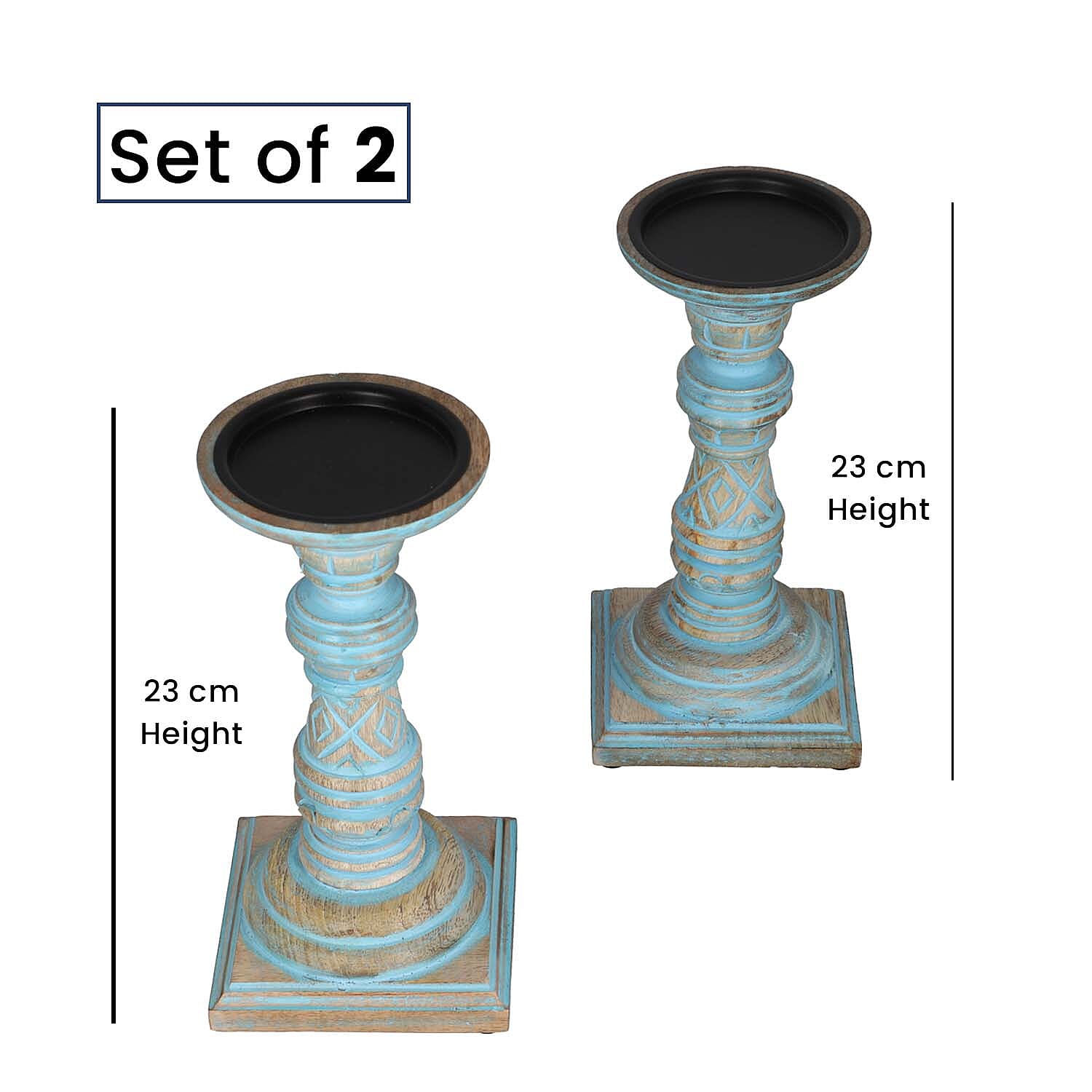 Set of 2 - Antique Wooden Candle Holders