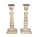 Set of 2 - Antique Carved wooden Candel Holders - White