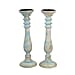 Set of 2 - Antique Carved Wooden Candel Holders - Blue