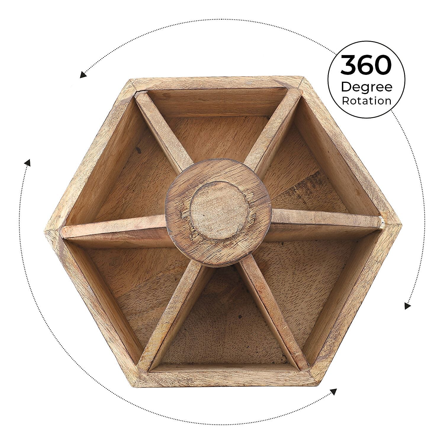 Handcarved Mango Wood Multipurpose Spinner Organizer (Size 24x22x21 cm)