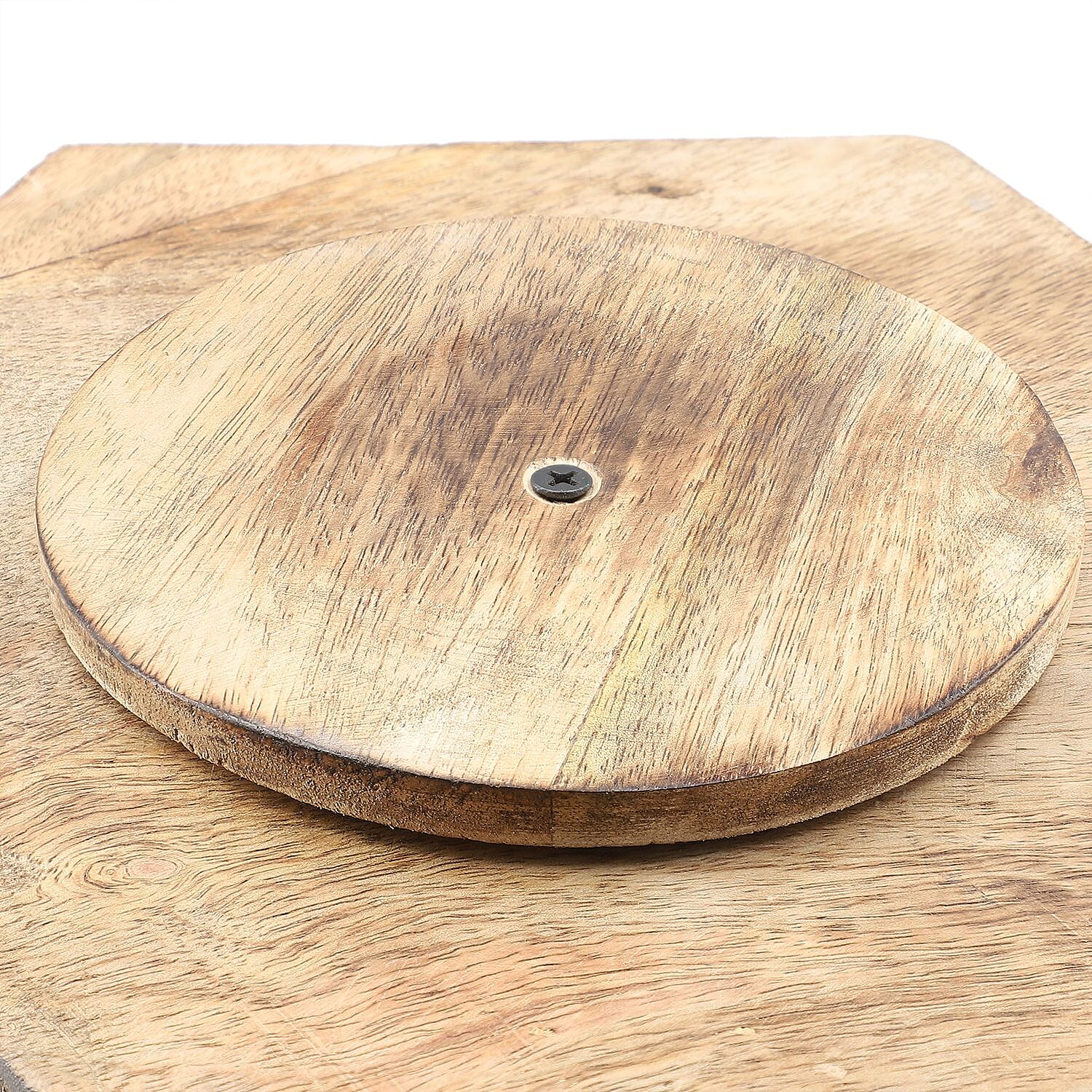 Handcarved Mango Wood Multipurpose Spinner Organizer (Size 24x22x21 cm)