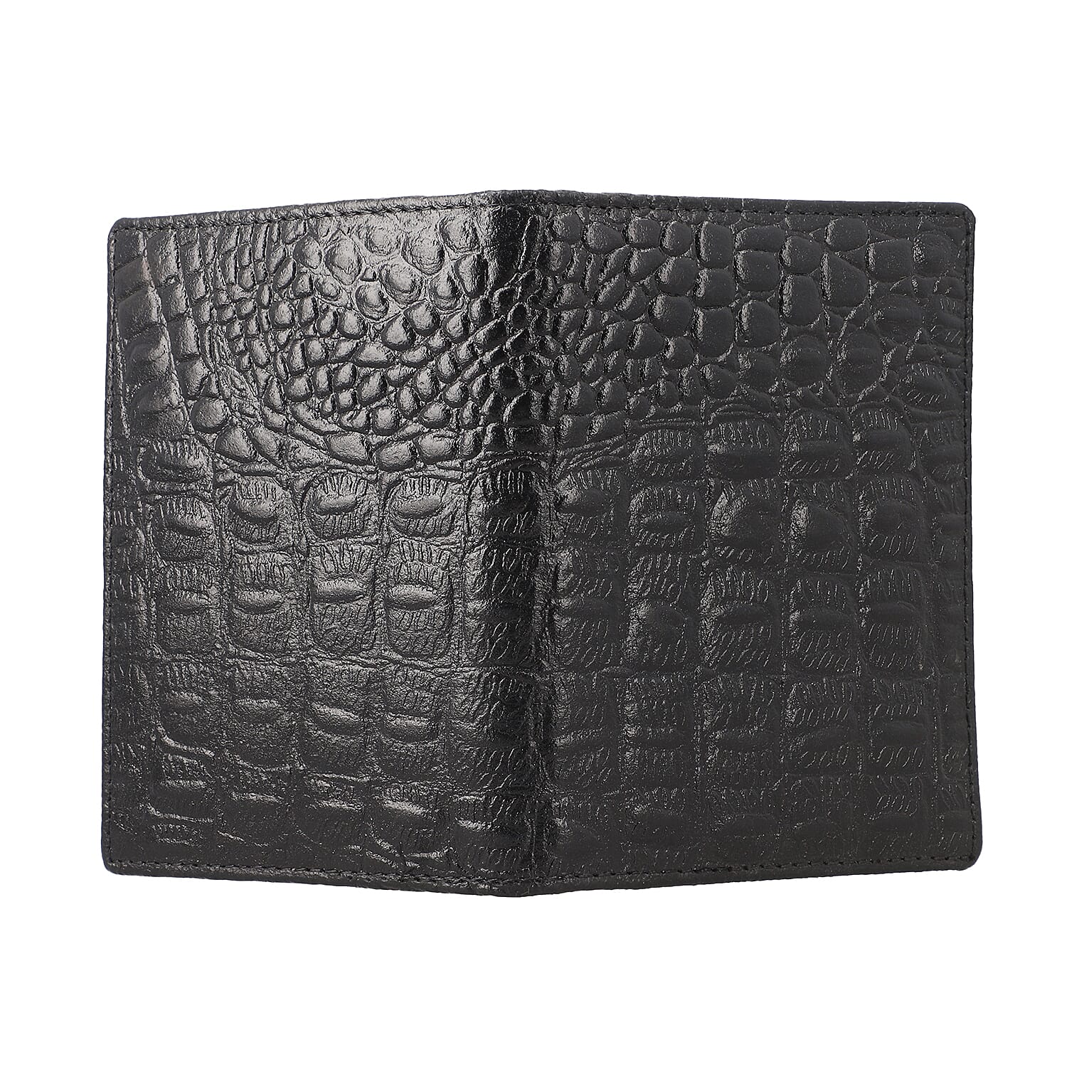 100% Genuine Leather Croc Embossed Pattern RFID Protected BI Fold Wallet with Luggage Tag - Black