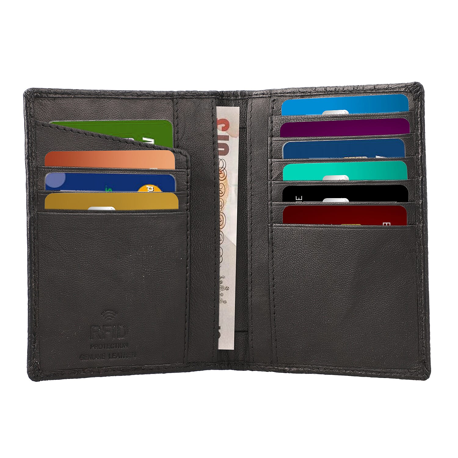 100% Genuine Leather Croc Embossed Pattern RFID Protected BI Fold Wallet with Luggage Tag - Black