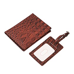 100% Genuine Leather Croc Embossed Pattern RFID Protected BI Fold Wallet with Luggage Tag - Black