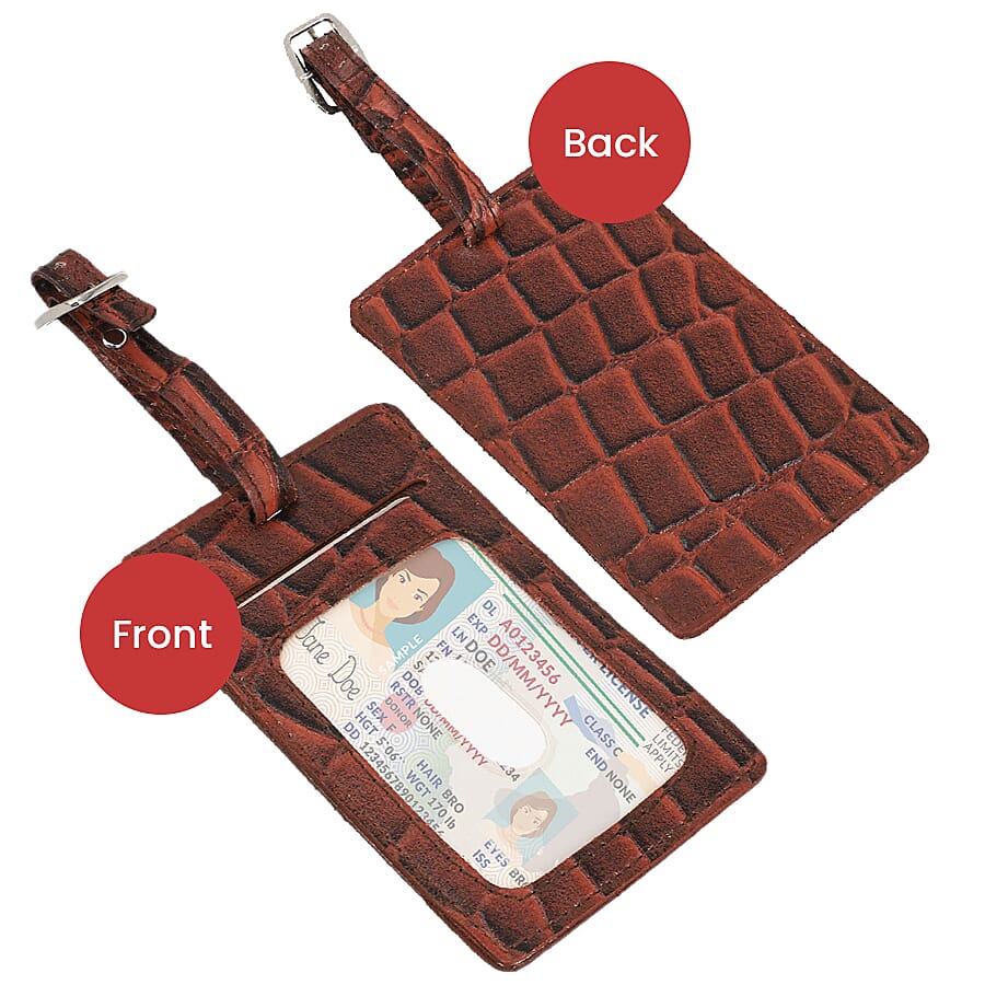 100% Genuine Leather RFID Protected Wallet with 2 Passport Case, Luggage Tag and 9 Card Slot- Brown