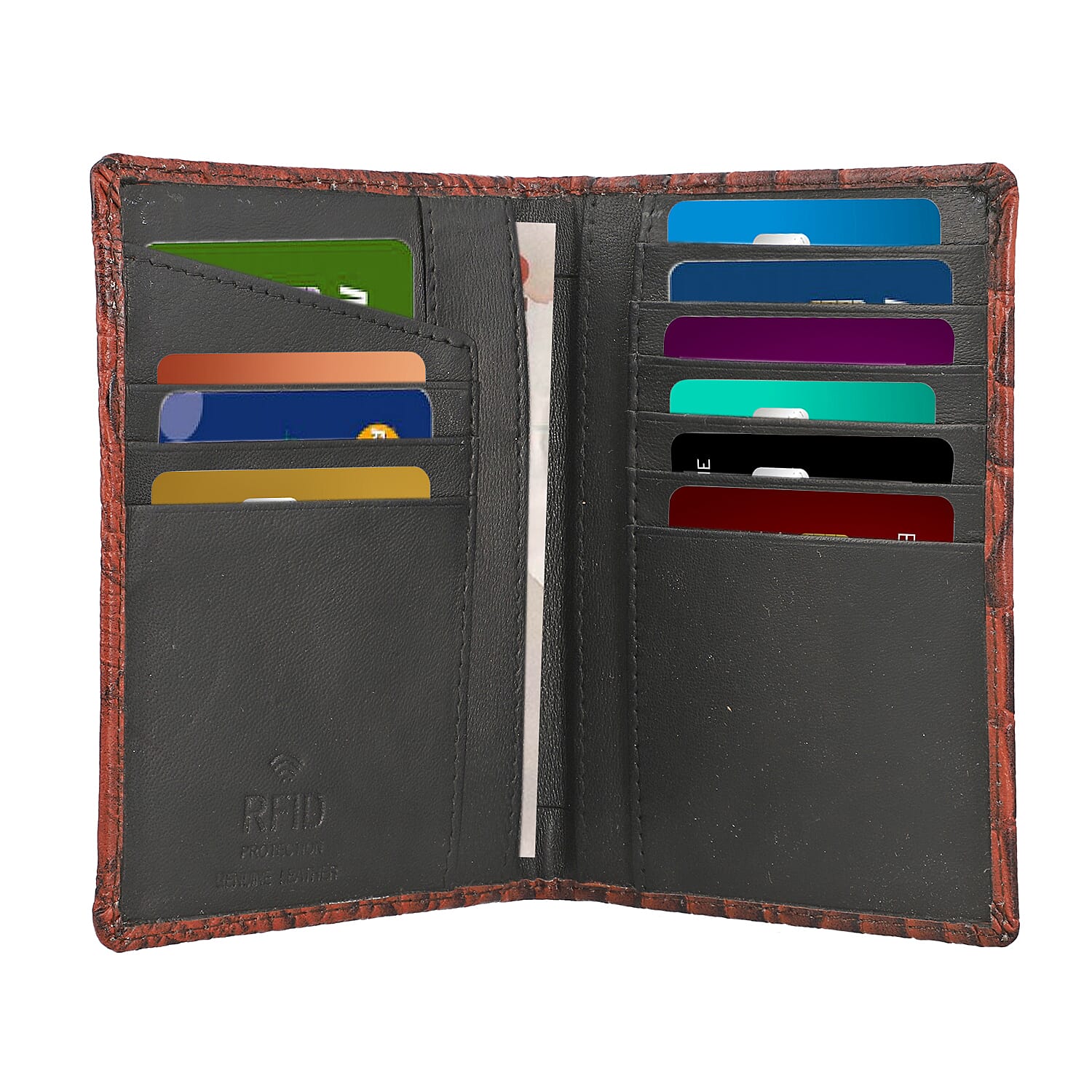 100% Genuine Leather RFID Protected Wallet with 2 Passport Case, Luggage Tag and 9 Card Slot- Brown