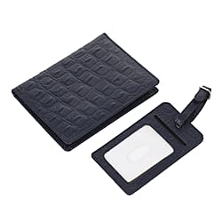 100% Genuine Leather Croc Embossed Pattern RFID Protected BI Fold Wallet with Luggage Tag - Black